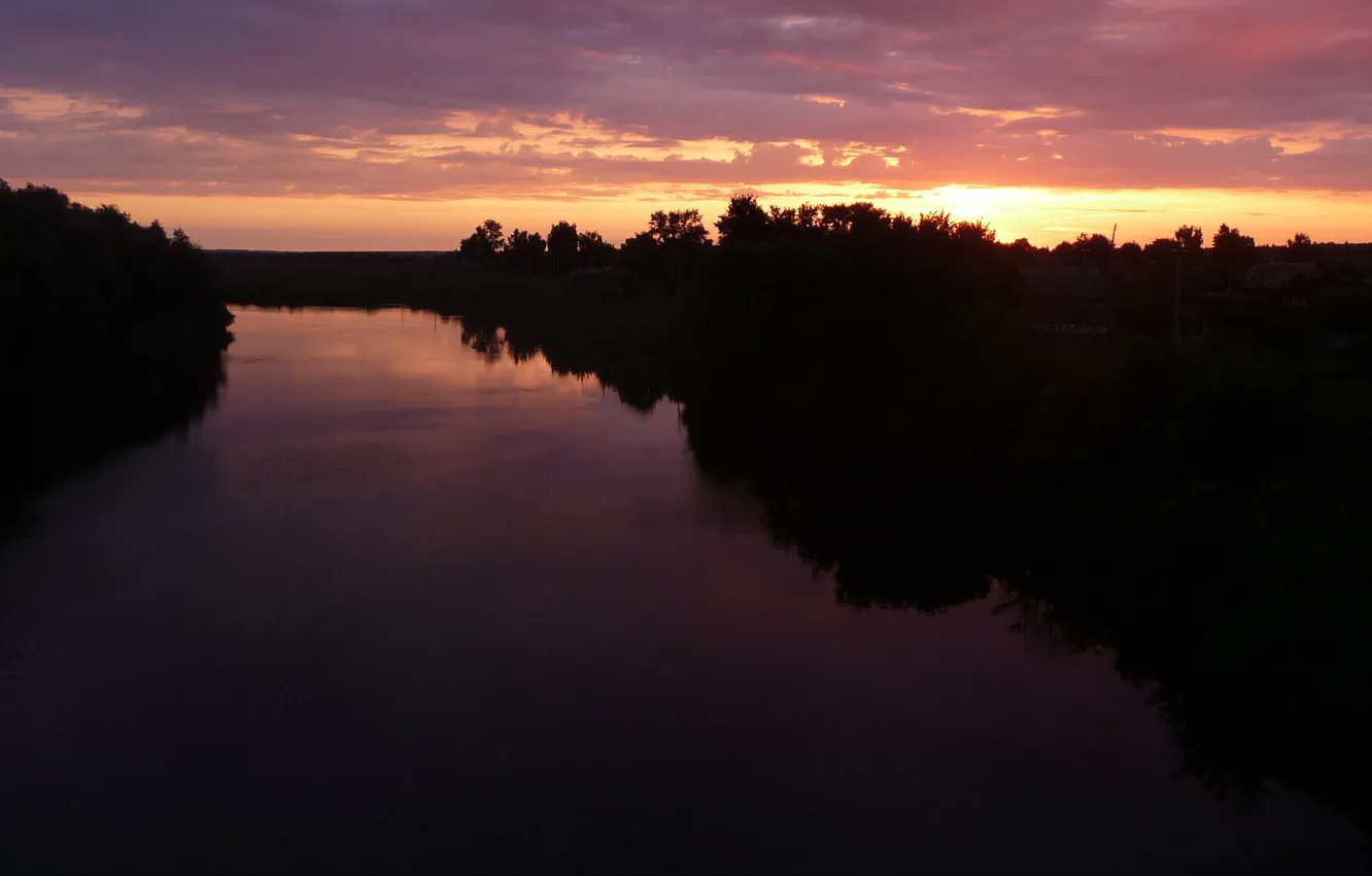 Photo wallpaper the sky, river, dawn, Wallpaper, Kadom