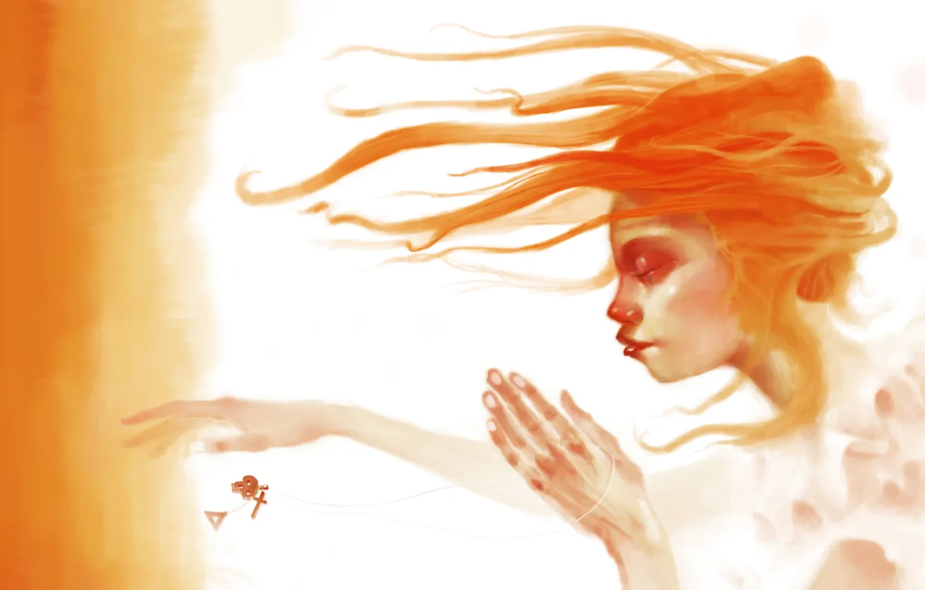 Photo wallpaper girl, light, hair, hands, red