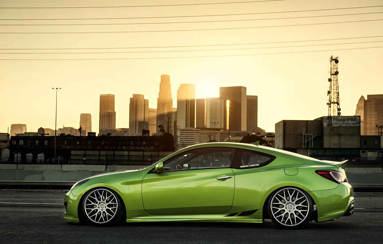 Photo wallpaper green, green, coupe, profile, tuning, hyundai, Hyundai, stance