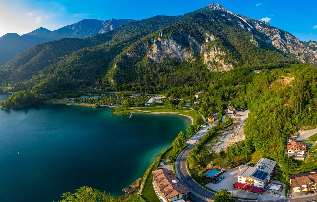 Photo wallpaper road, landscape, mountains, nature, lake, coast, Italy, Garda