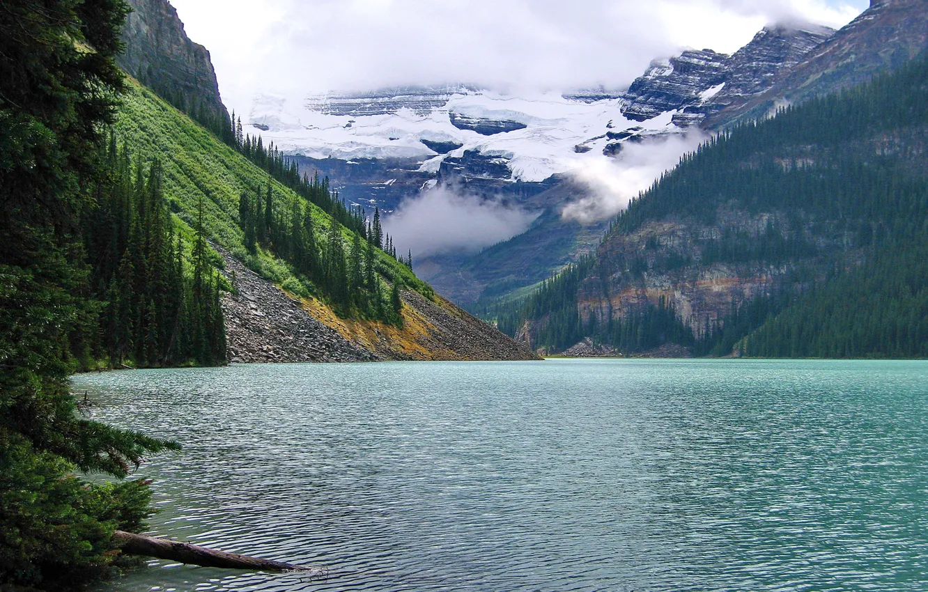Photo wallpaper forest, clouds, mountains, lake, Banff National Park, Alberta, Lake Louise, Canada