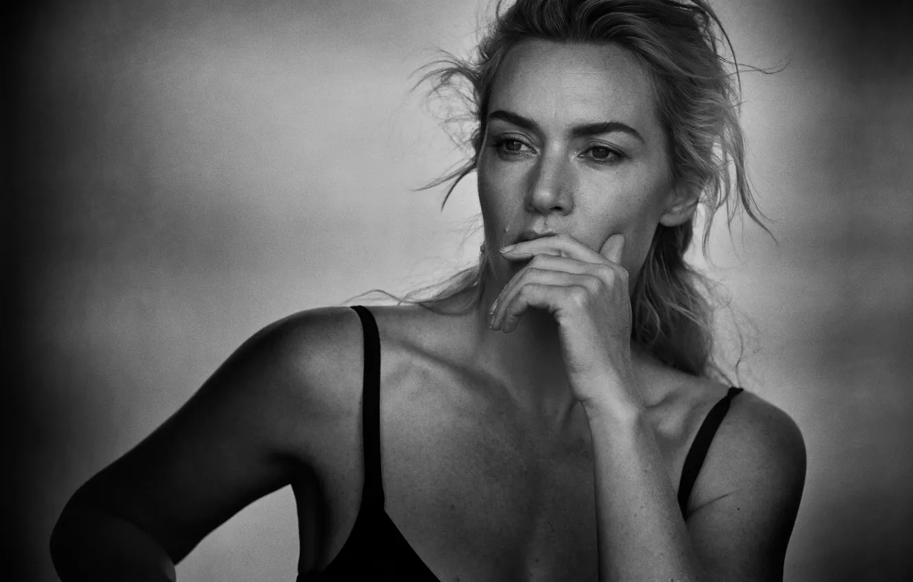 Photo wallpaper actress, Kate Winslet, portrait, Black White, Peter Lindbergh