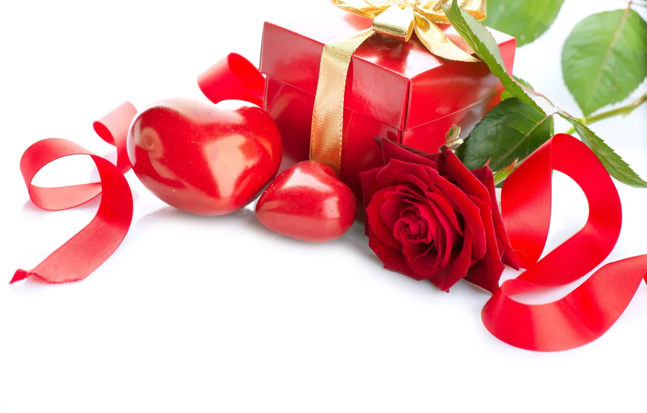Photo wallpaper box, gift, heart, rose, colorful, tape, rose, flower