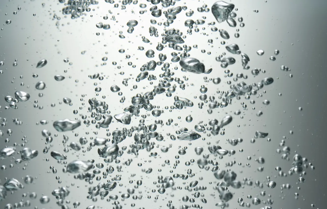 Photo wallpaper water, macro, bubbles, grey, background, liquid, transparent, bubble
