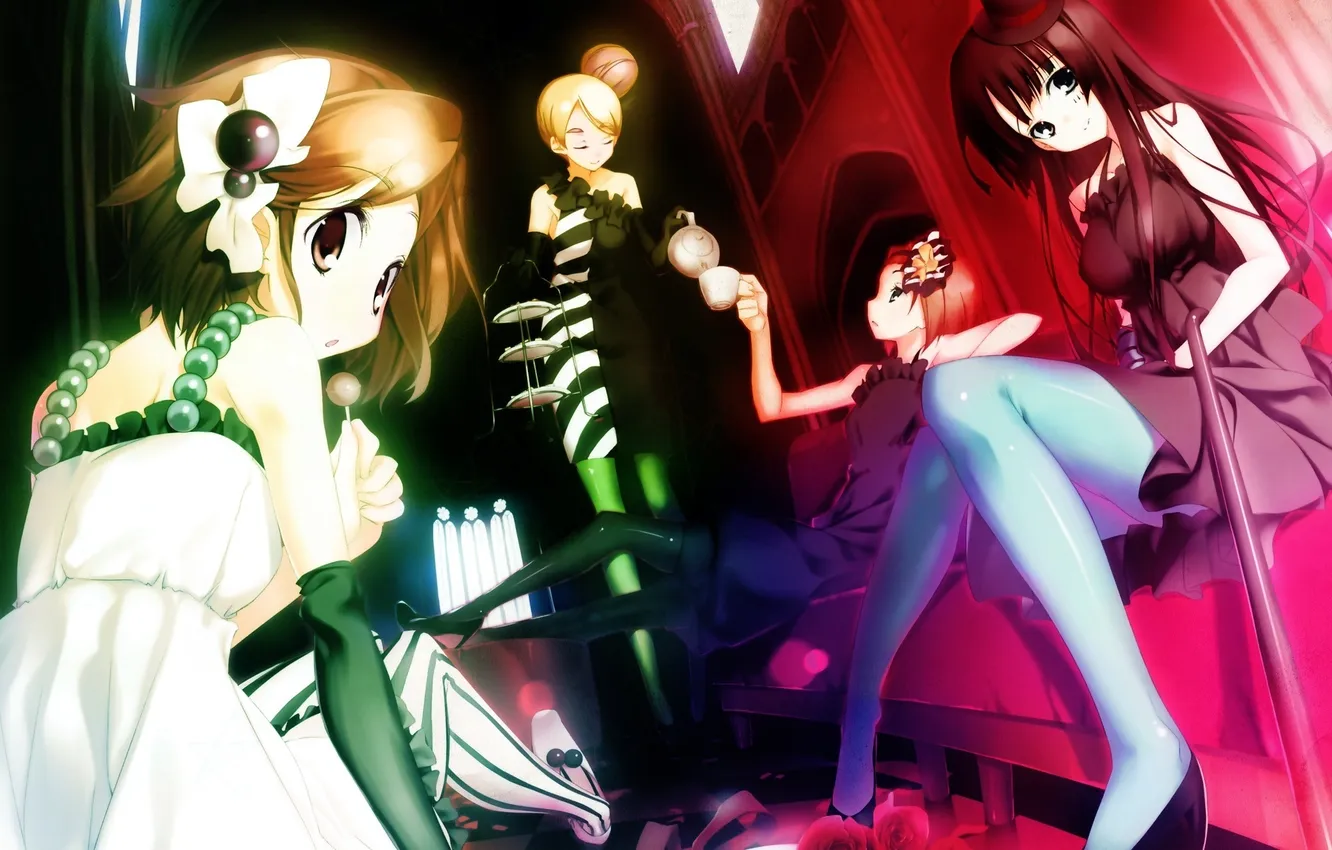 Photo wallpaper girl, hat, anime, art, candy, cane, Cup, beads