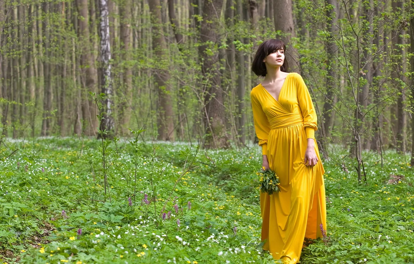 Photo wallpaper forest, girl, nature