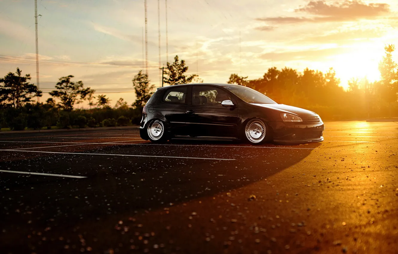 Photo wallpaper car, sunset, tuning, Volkswagen, Parking, golf, stance, VW Golf