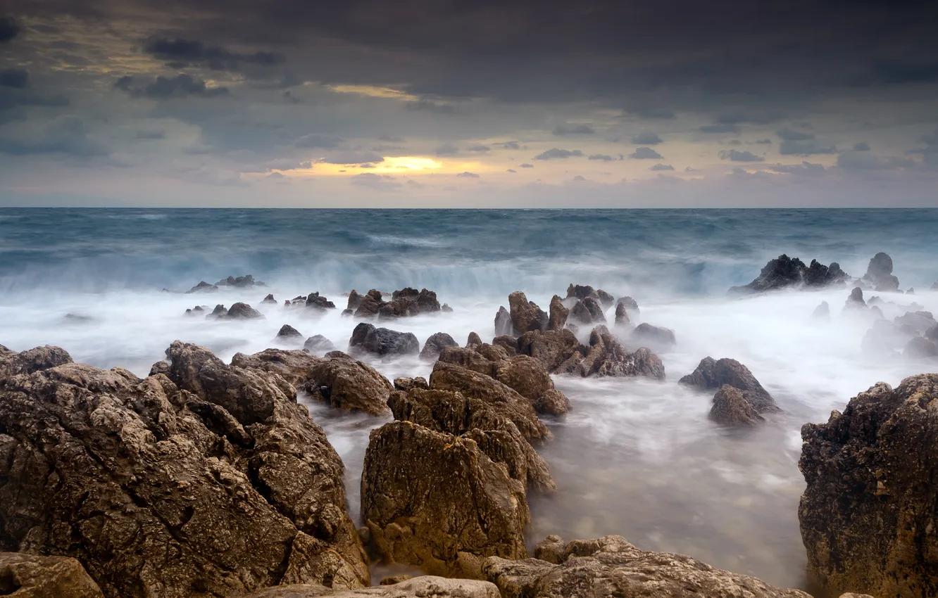 Photo wallpaper sea, landscape, rocks