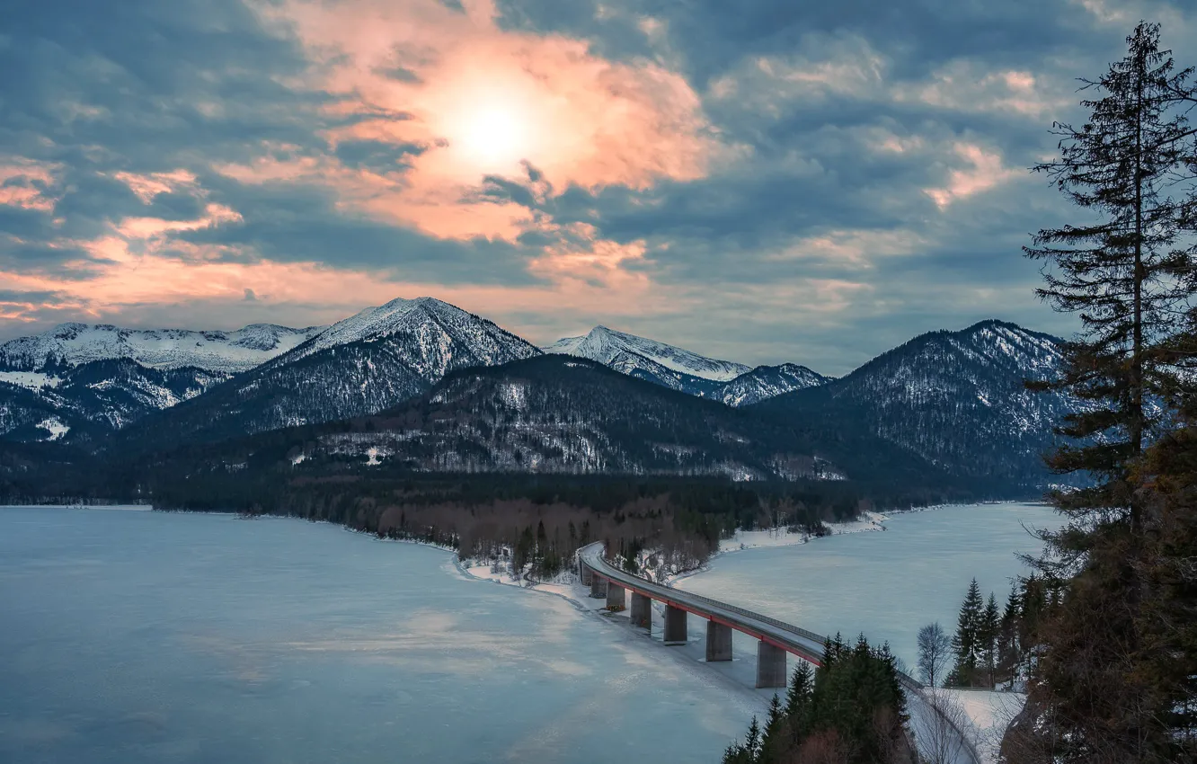 Photo wallpaper Germany, Bavarian Alps, The Sylvenstein Dam, Karwendel massive