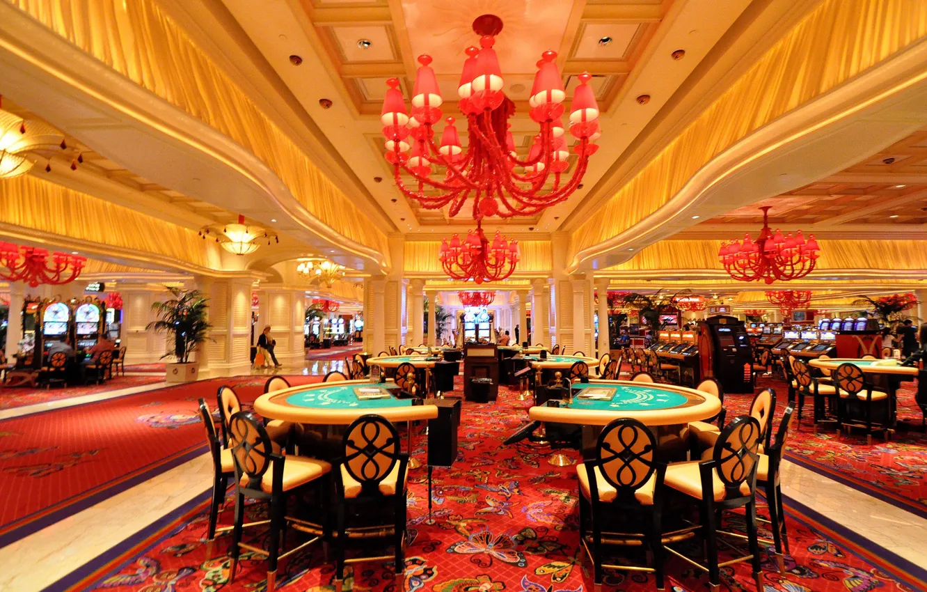 Photo wallpaper table, Las Vegas, chandelier, USA, hall, casino