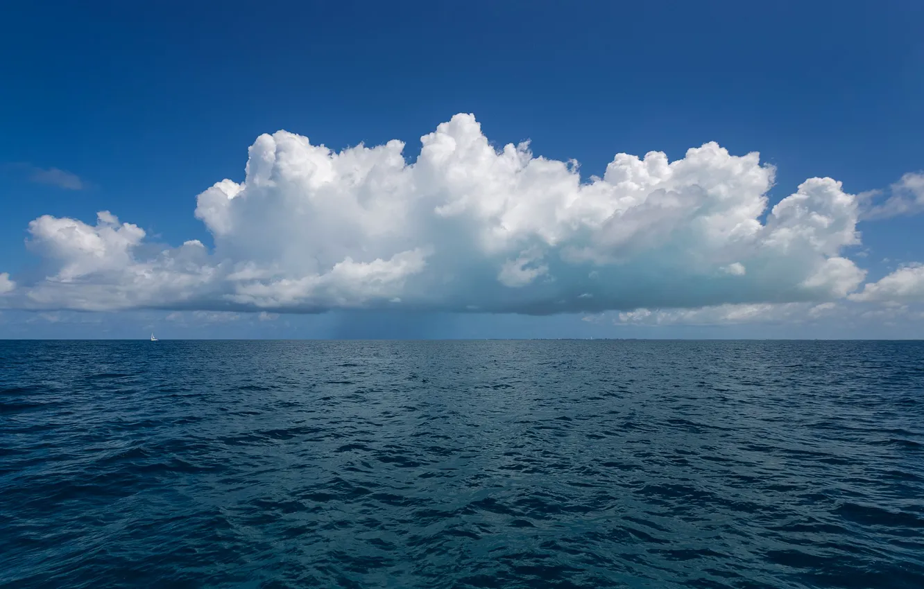 Photo wallpaper sea, the sky, clouds, boat, horizon, sail