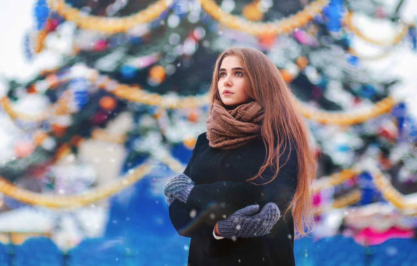 Photo wallpaper snow, scarf, the beauty, Dmitry Sten'ko