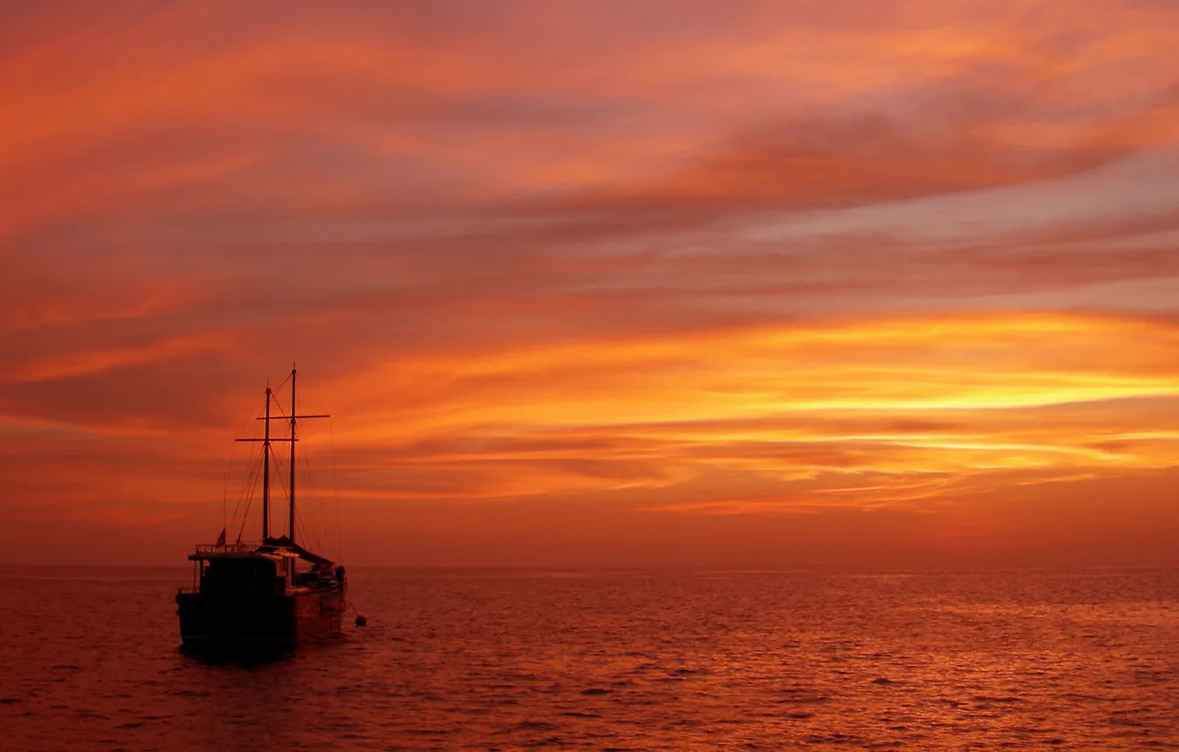 Photo wallpaper sea, the sky, boat, the evening