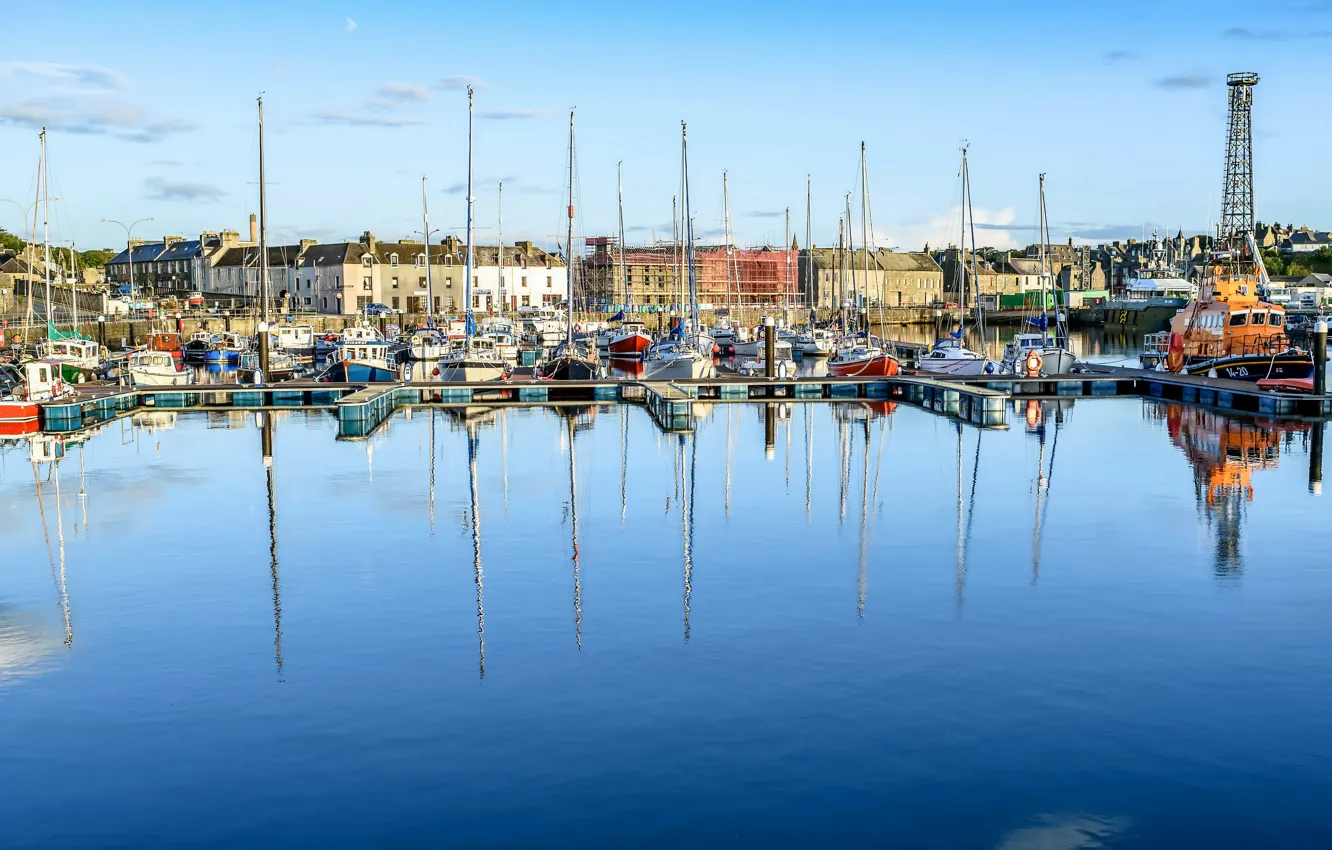 Photo wallpaper the sky, the sun, home, yachts, UK, boats, harbour, Wick Harbour