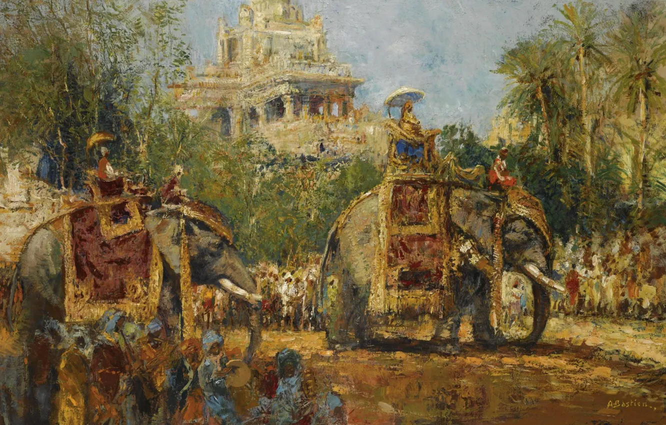 Photo wallpaper picture, genre, Maharaja and his Elephants, Alfred Bastien