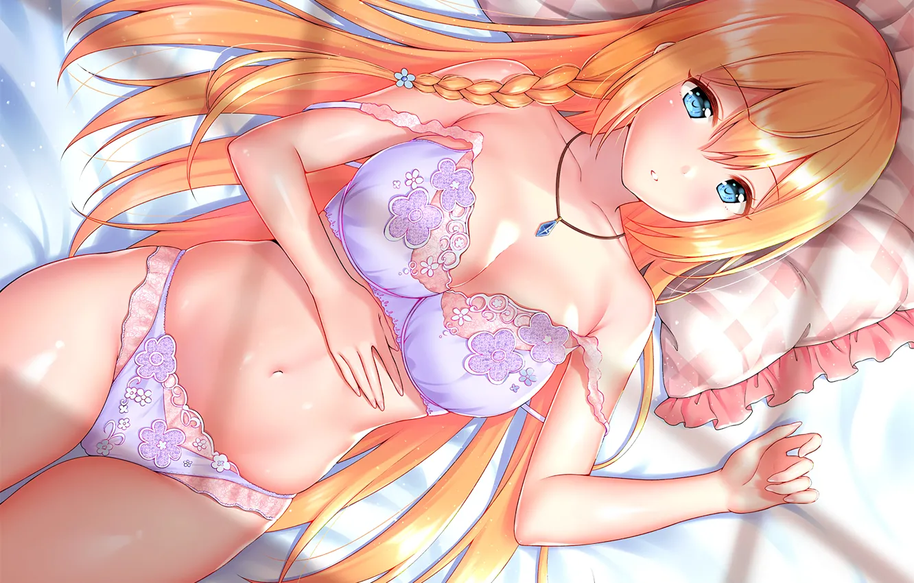 Photo wallpaper girl, sexy, lingerie, bra, cleavage, panties, long hair, boobs