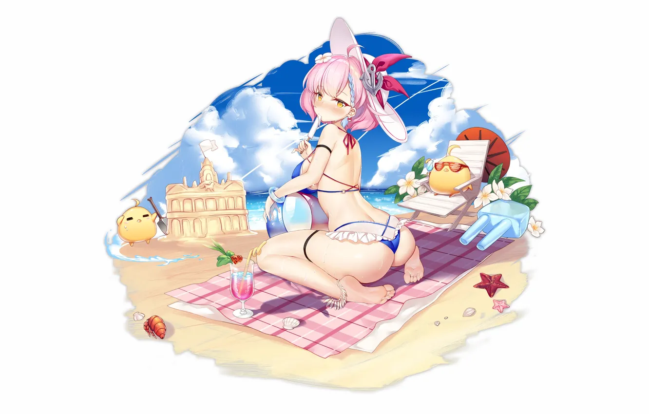 Photo wallpaper girl, sexy, ass, beach, pink hair, sea, boobs, anime