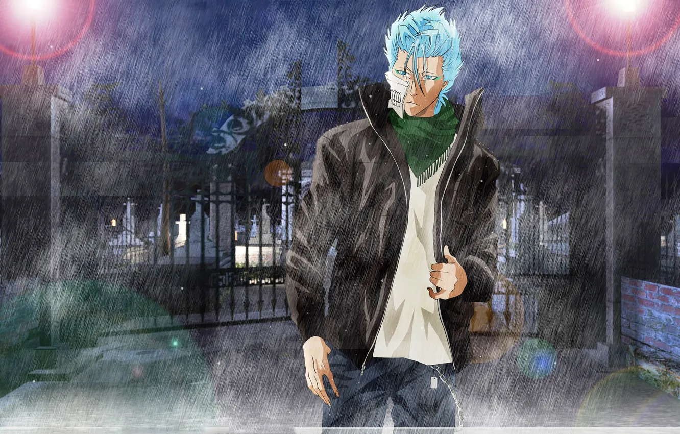 Photo wallpaper light, night, the city, rain, anime, guy, Bleach, Bleach