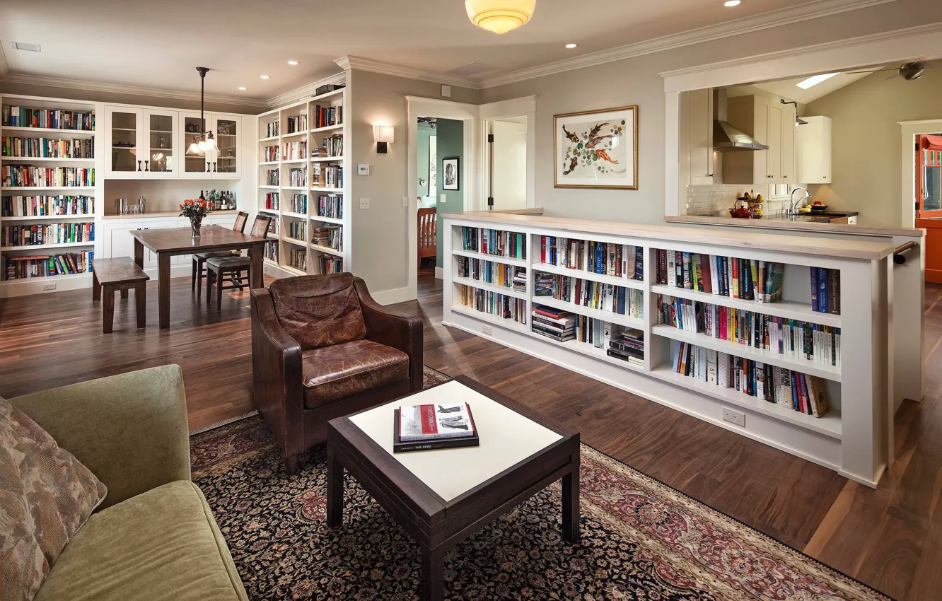 Photo wallpaper design, style, interior, kitchen, library, living room, dining room, Craftsman bungalow remodel