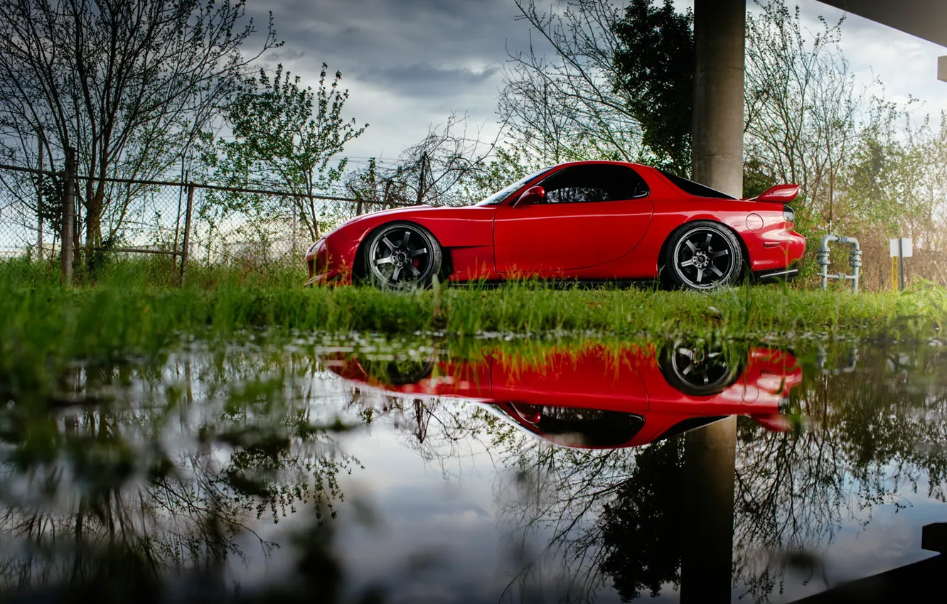 Photo wallpaper car, reflection, red, rx7, Mazda, Mazda RX-7