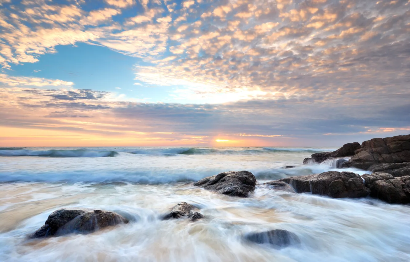 Photo wallpaper sand, sea, wave, beach, summer, the sky, stones, shore