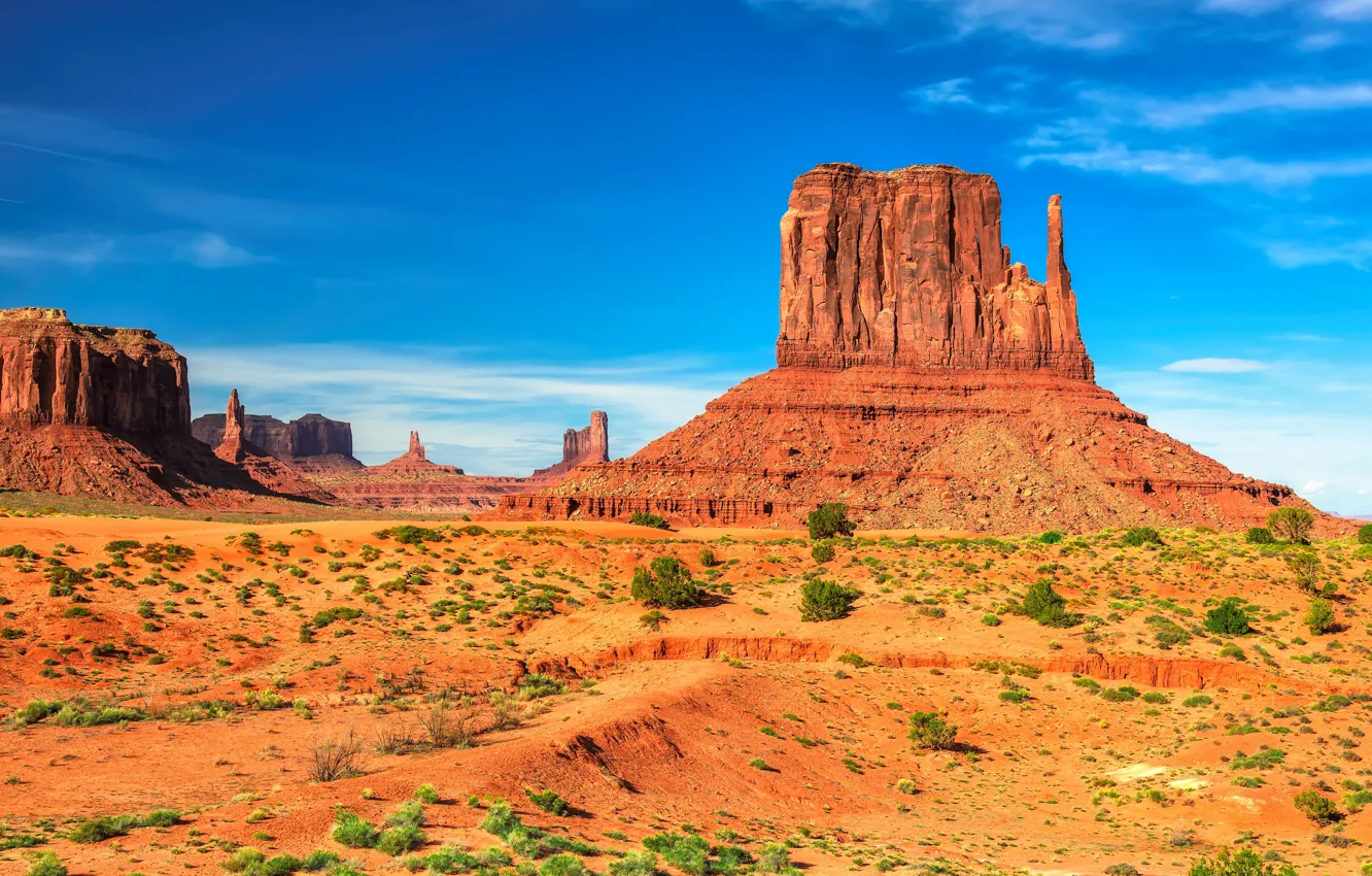 Photo wallpaper the sky, the sun, rocks, blue, desert, canyon, USA, USA