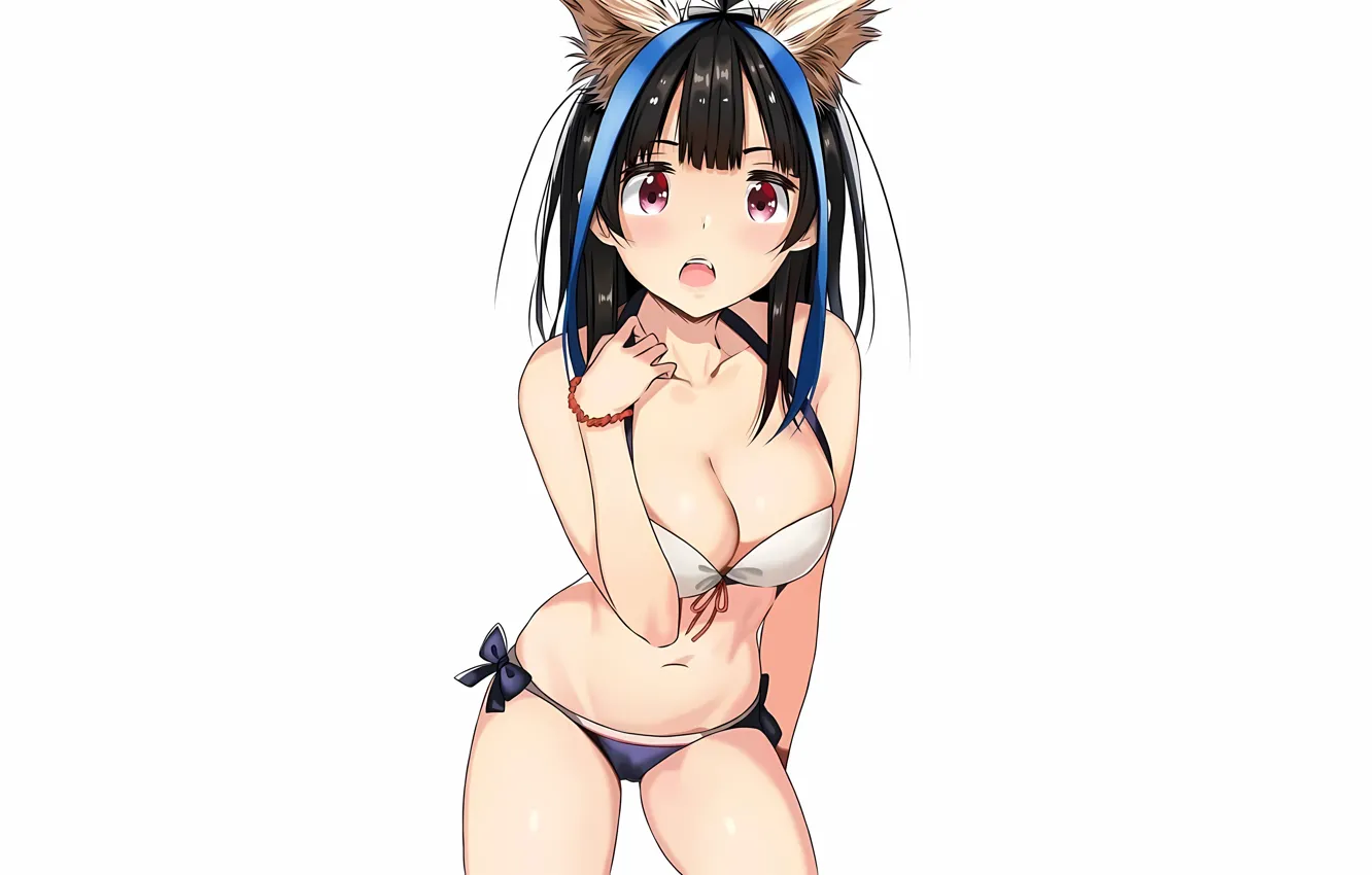 Photo wallpaper girl, sexy, cleavage, long hair, boobs, animal ears, anime, beautiful