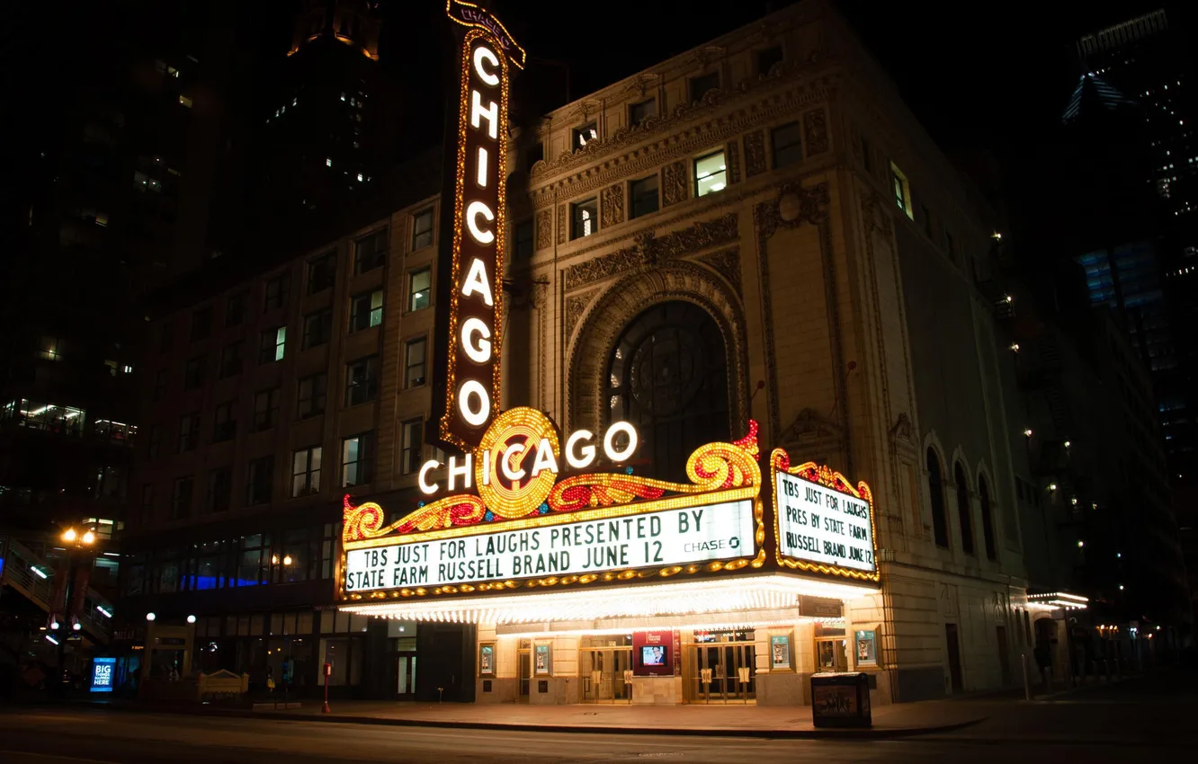 Photo wallpaper night, the city, lights, building, skyscrapers, Chicago, Illinois