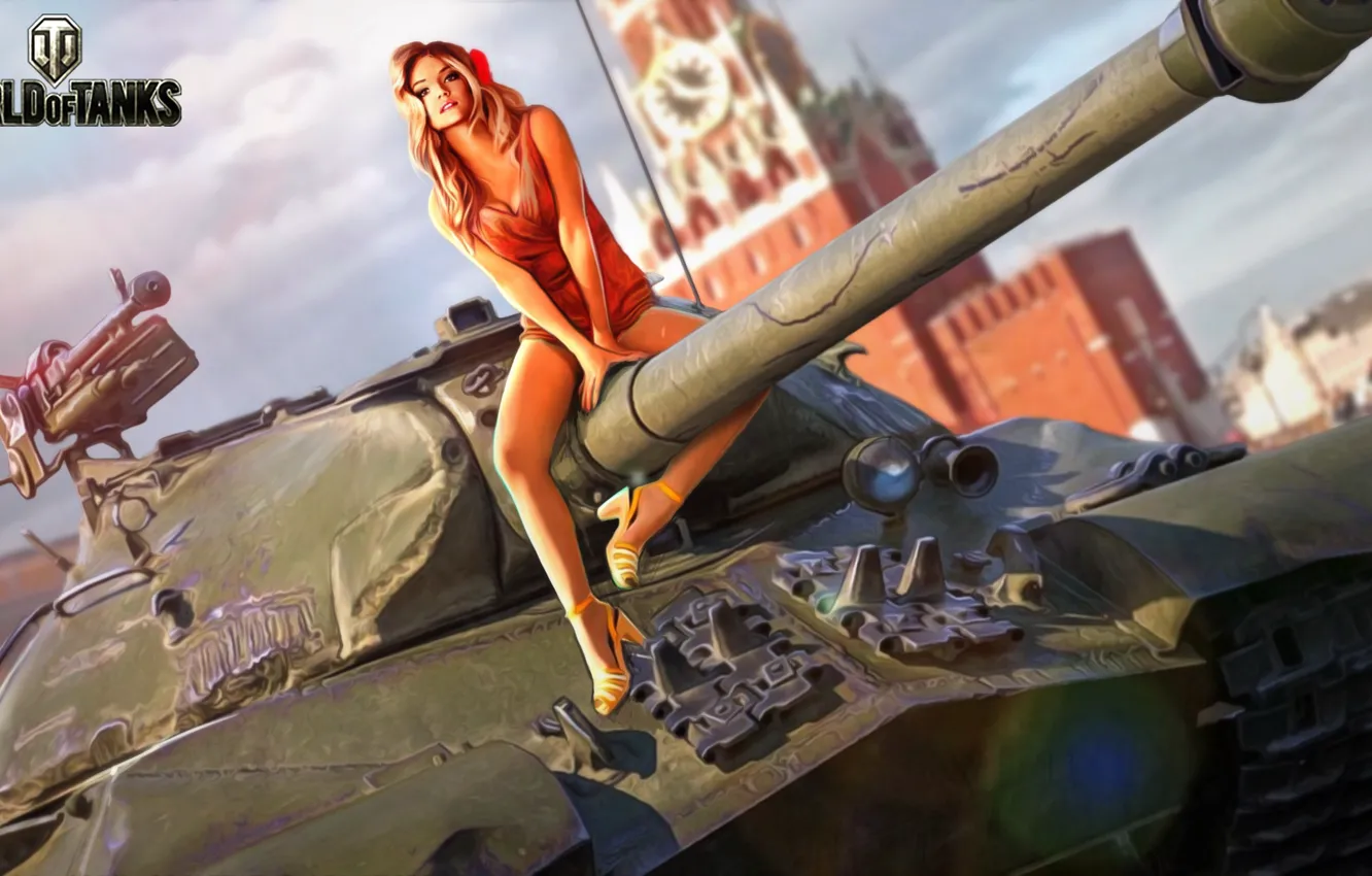 Photo wallpaper girl, figure, art, tank, trunk, The Kremlin, heavy, Soviet