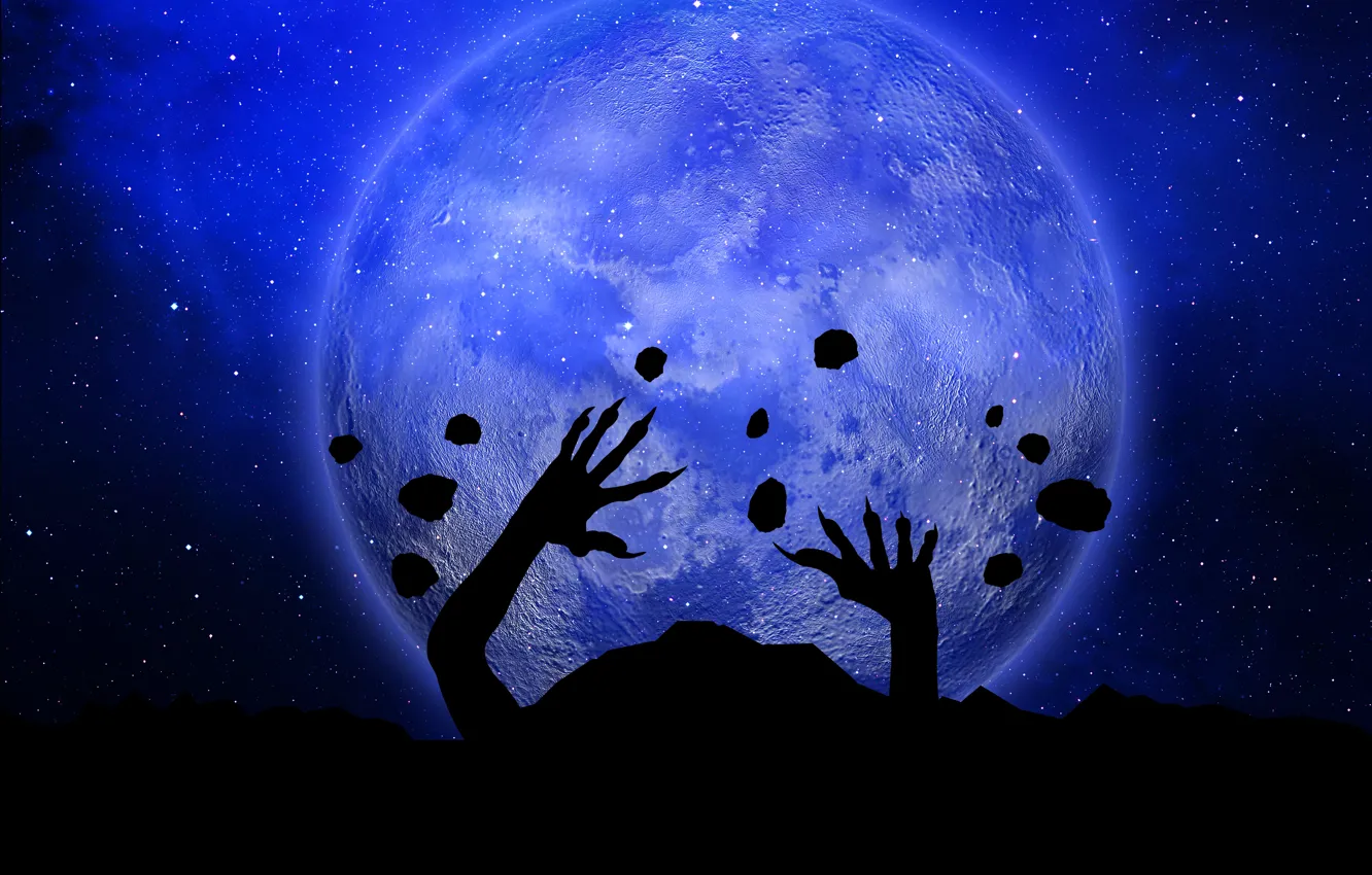 Photo wallpaper night, stones, graves, hands, Dead, zombies, cemetery, Halloween