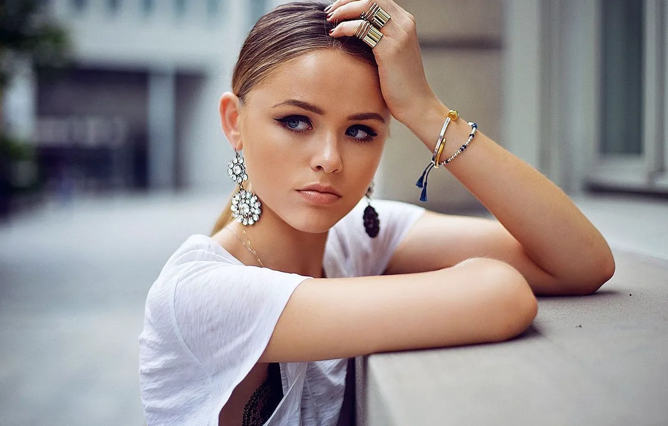 Photo wallpaper decoration, beautiful girl, bokeh, charm, charm, Kristina Bazan, city photo shoot, Kristina Basham