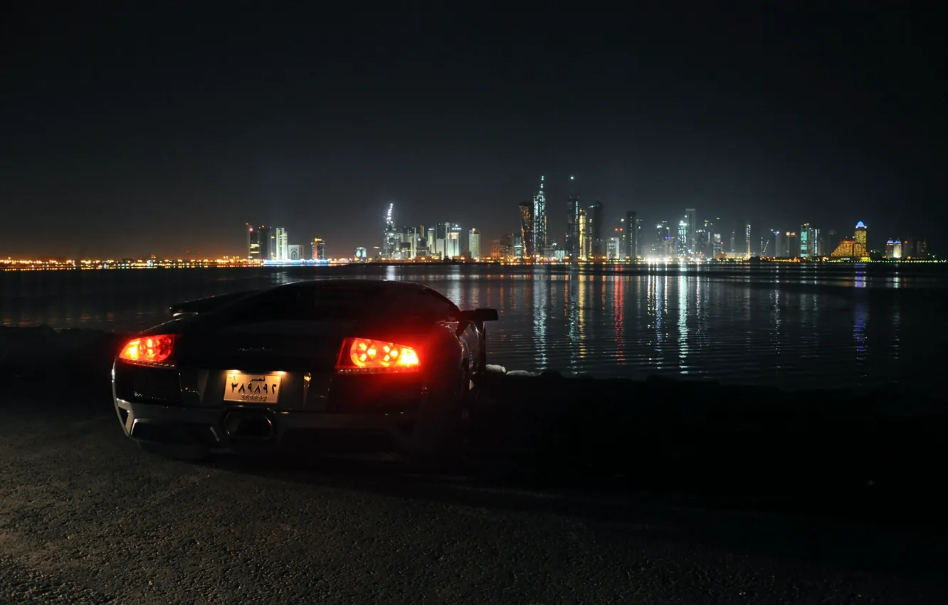 Photo wallpaper night, lights, Lamborghini, Lamborghini, Dubai, Dubai, Murcielago, UAE