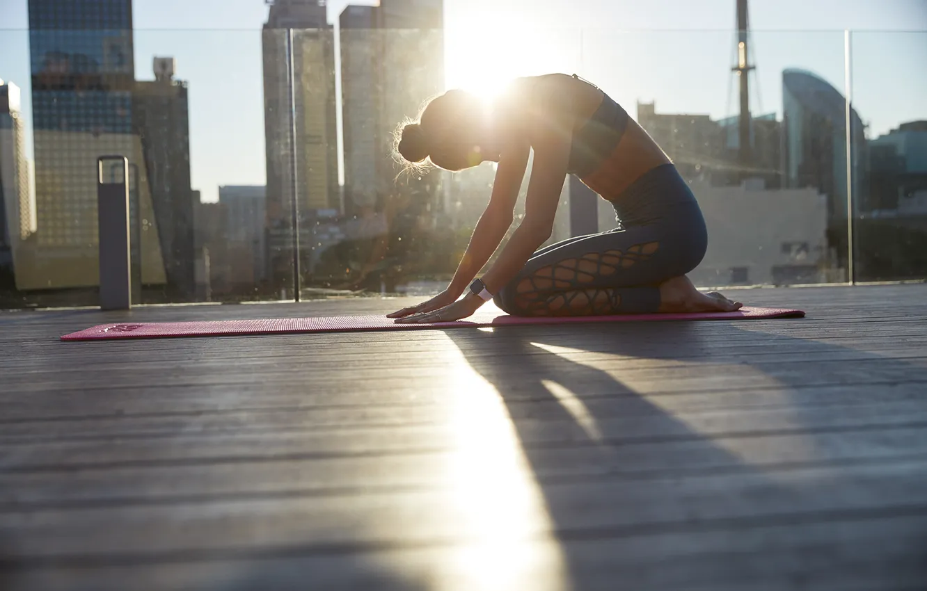 Photo wallpaper girl, figure, model, beauty, sunrise, pose, Yoga girl