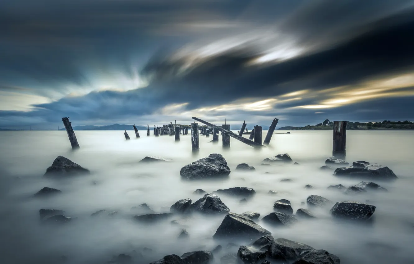 Photo wallpaper sea, bridge, shore