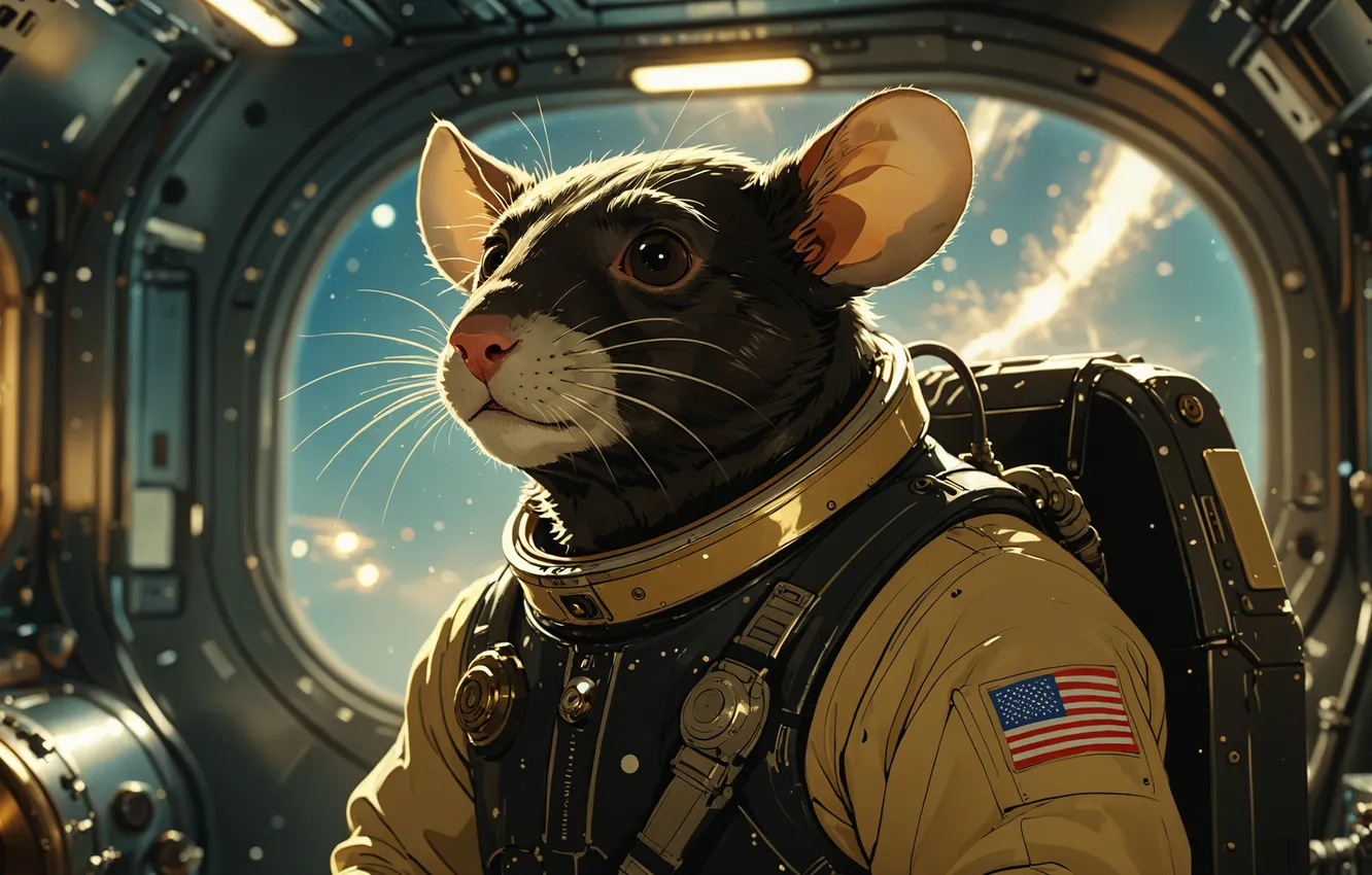 Photo wallpaper mouse, the suit, in space