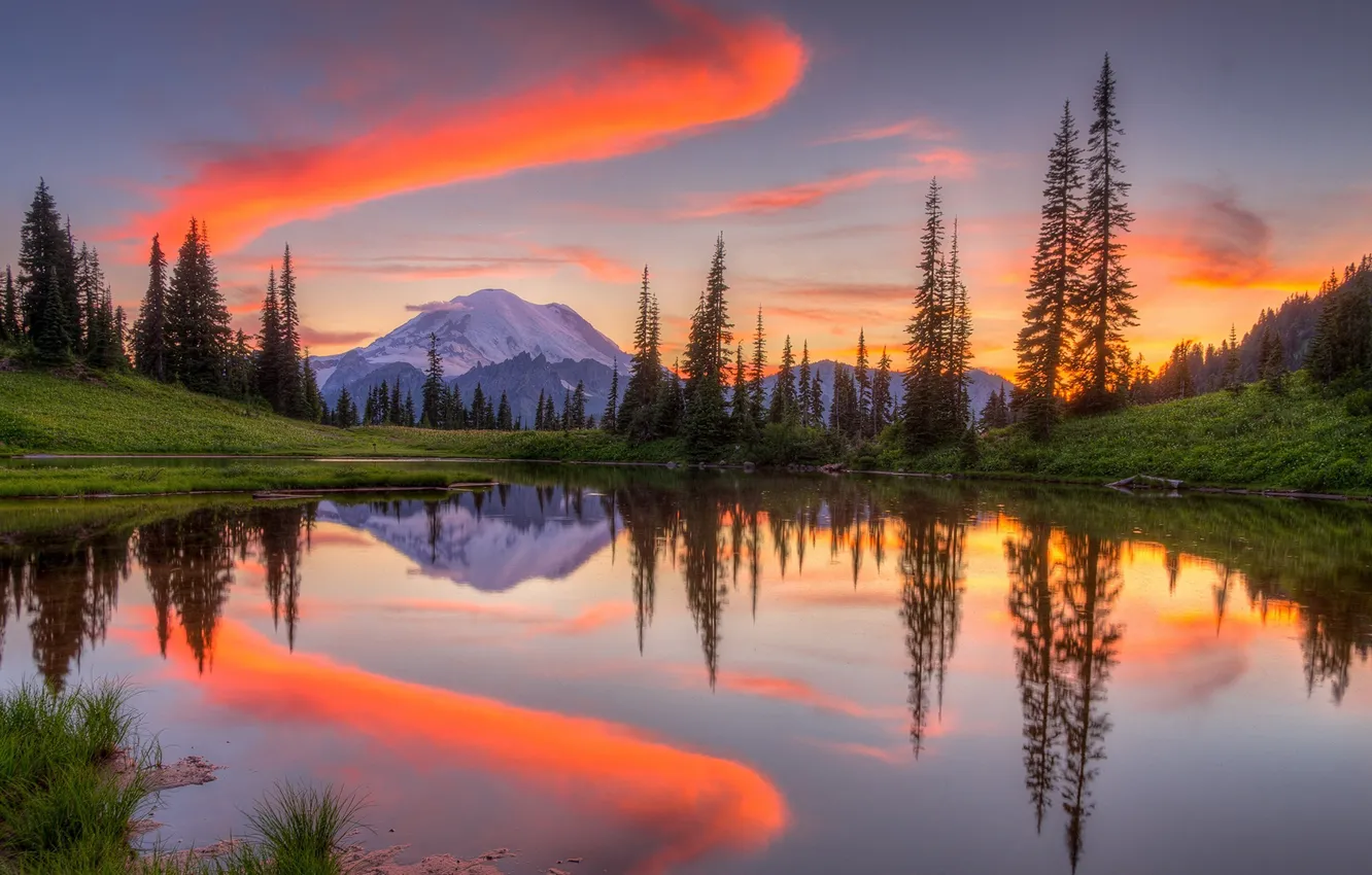 Photo wallpaper USA, Washington, National Park mount Rainier, Lake Tips