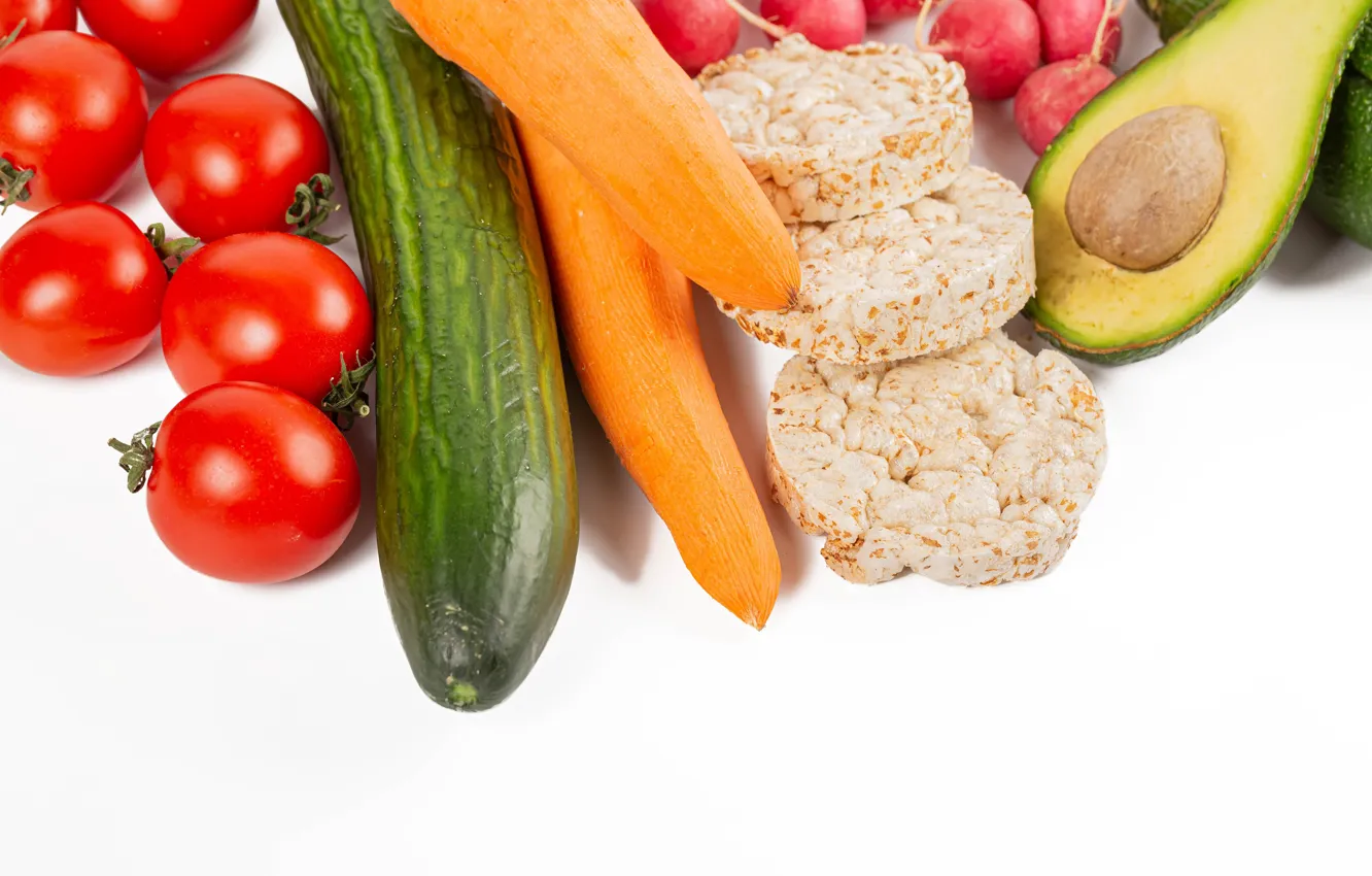 Photo wallpaper photo, food, tomatoes, carrots, cucumbers, avocado