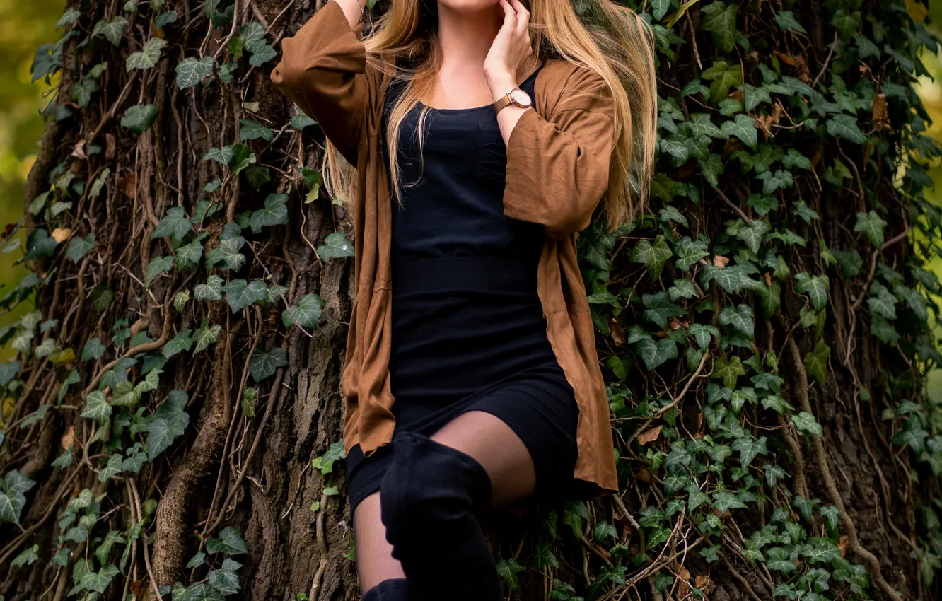 Photo wallpaper pose, feet, boots, dress, Sandra, jacket