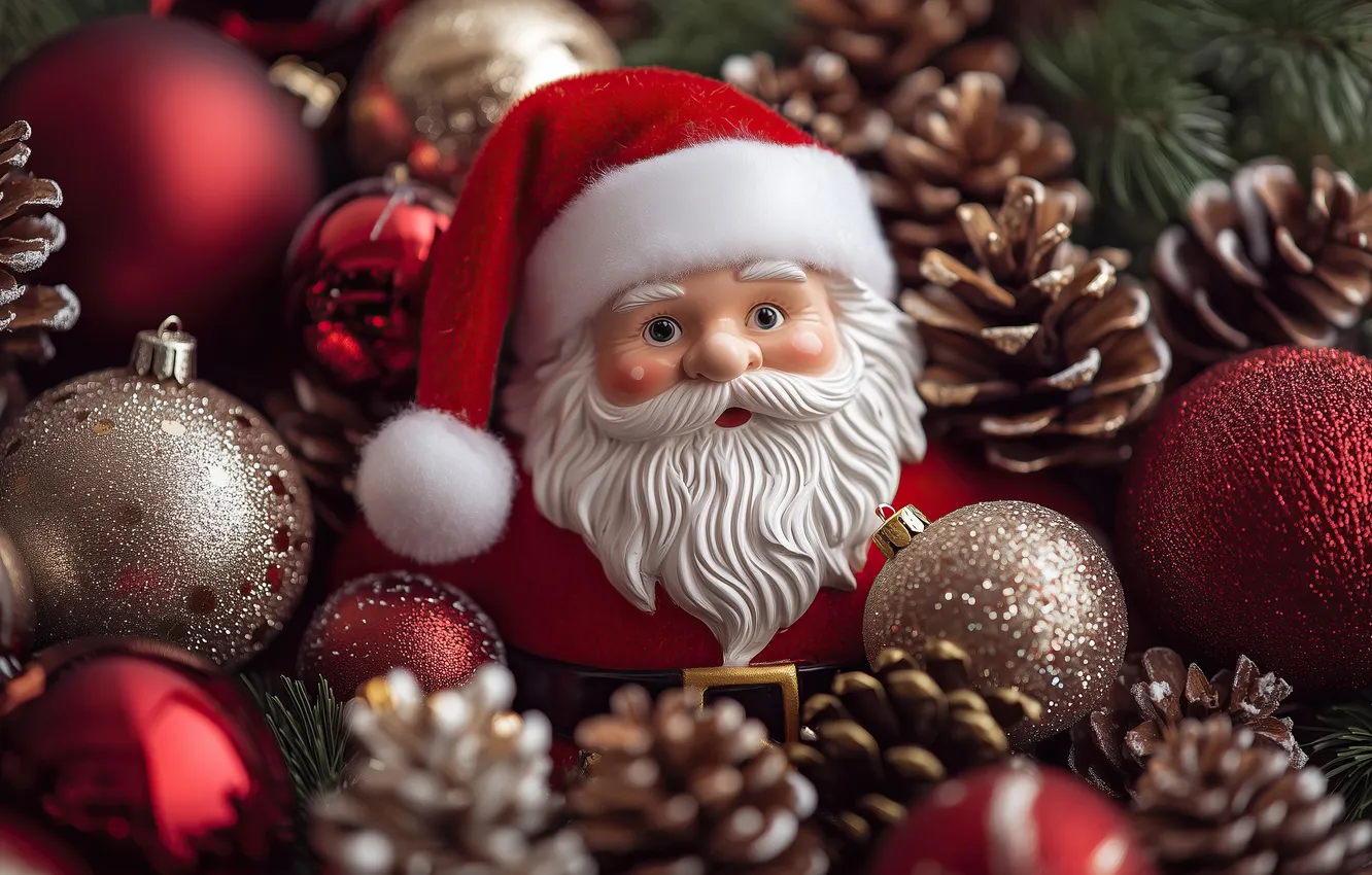 Photo wallpaper balls, branches, red, toy, new year, doll, Christmas, gold