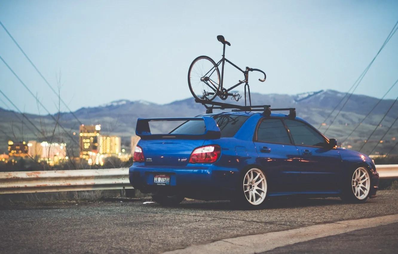 Photo wallpaper road, machine, auto, mountains, bike, wall, home, subaru