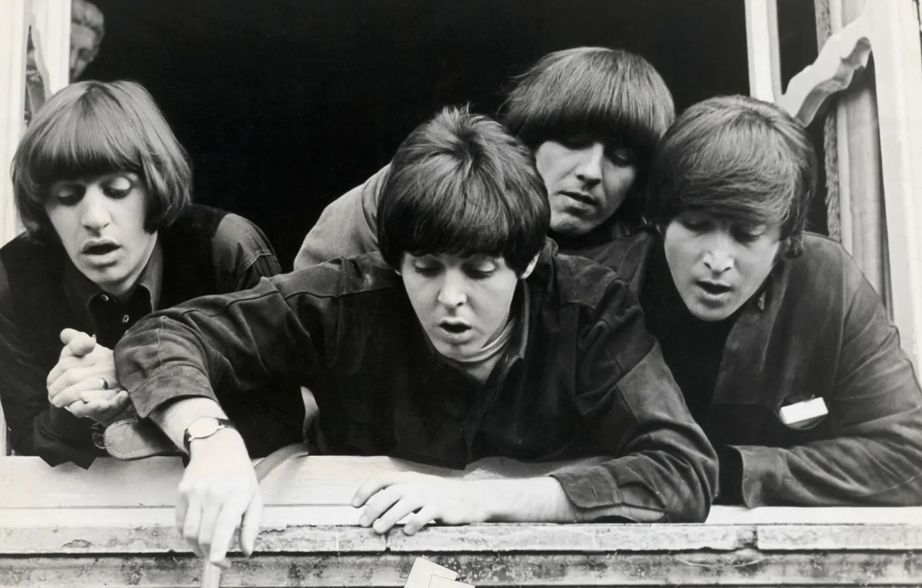 Photo wallpaper photo, group, The Beatles, legend, monochrome, cover, Quartet, The Beatles