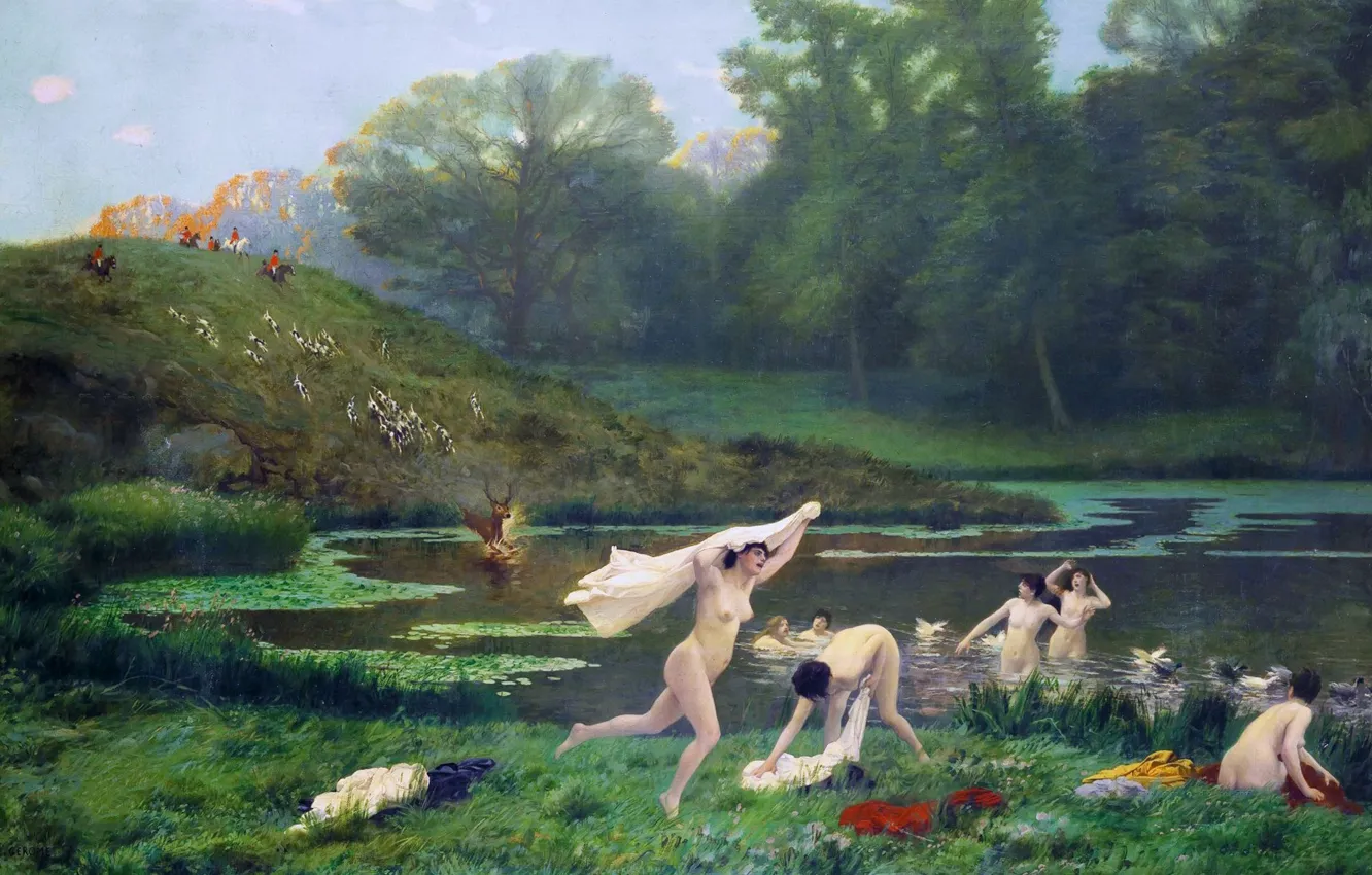 Photo wallpaper erotic, picture, mythology, Jean-Leon Gerome, Diana and Actaeon