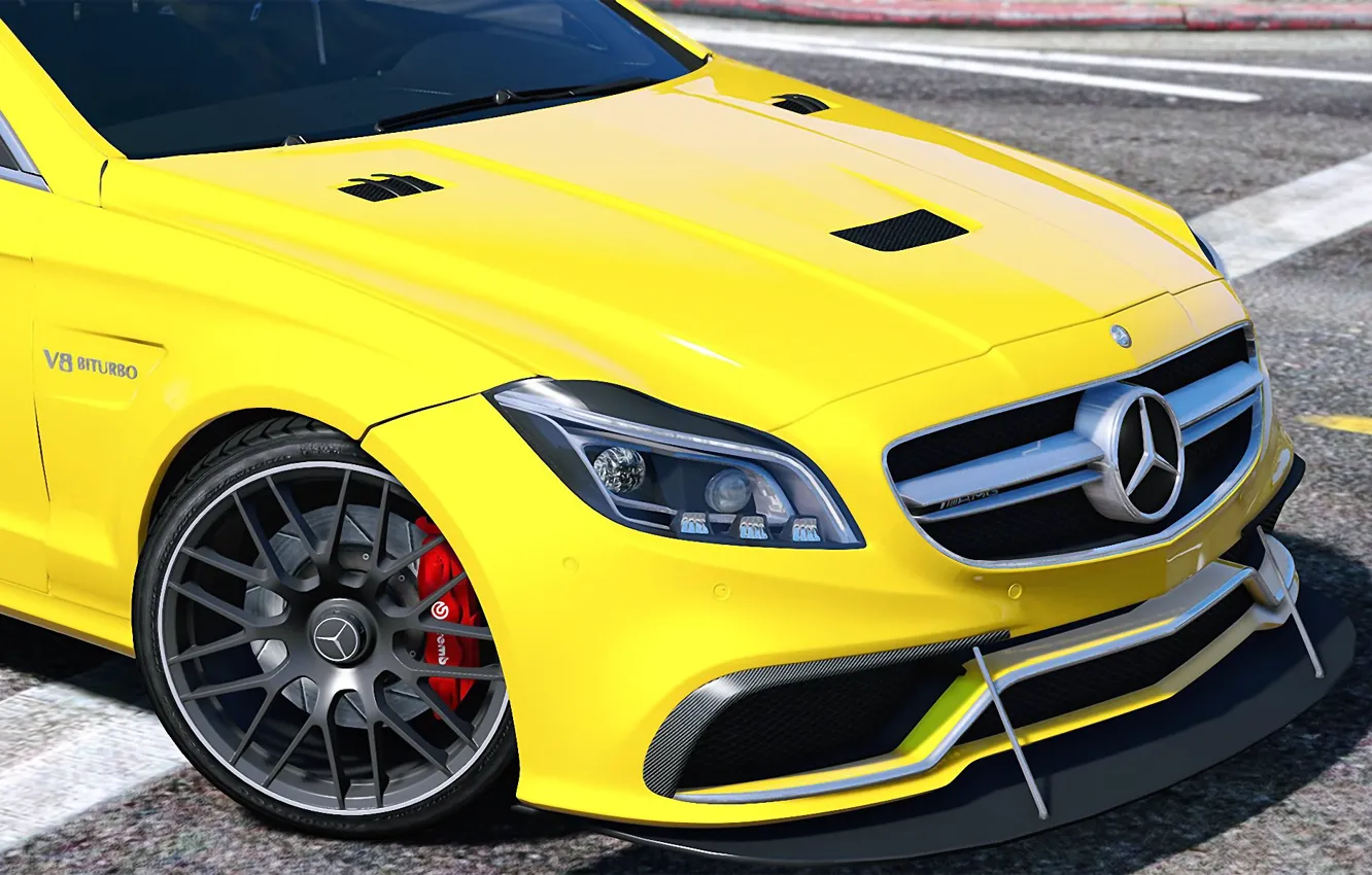 Photo wallpaper yellow, Mercedes-Benz, AMG, GTA 5, 2015, CLS 6.3