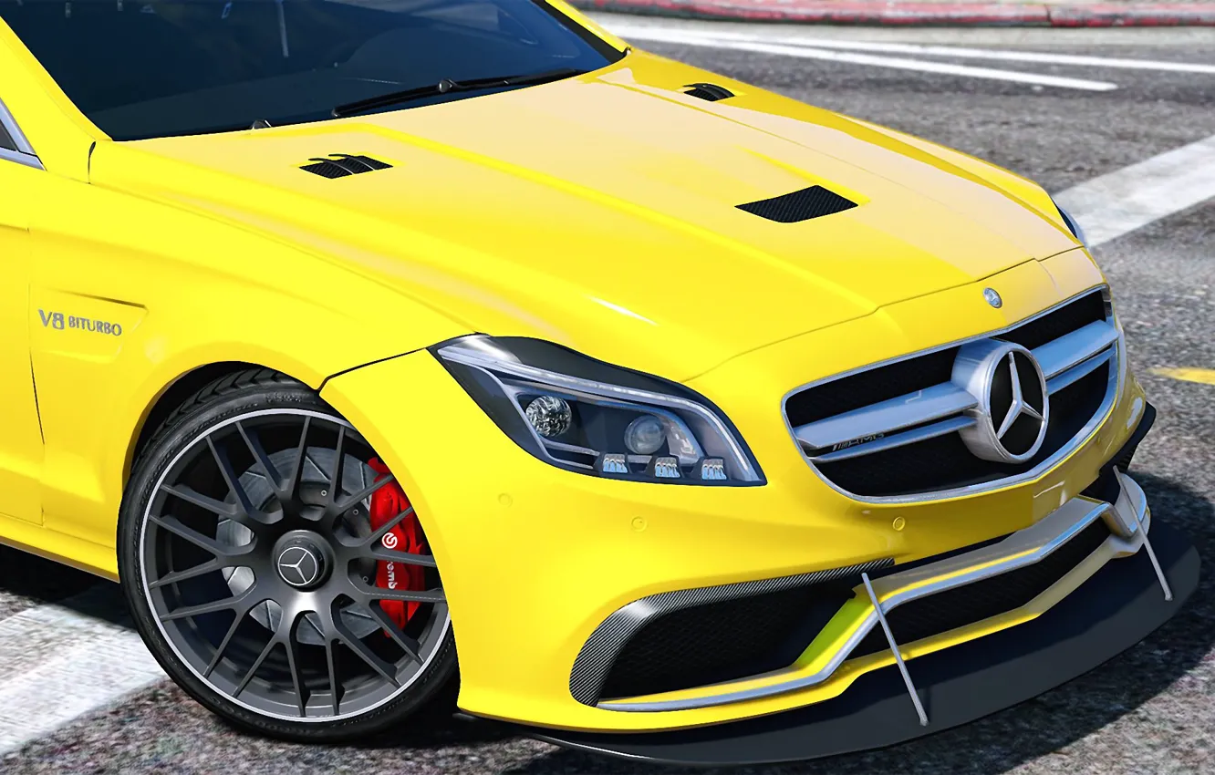 Photo wallpaper yellow, Mercedes-Benz, AMG, gta 5, 2015, CLS 6.3