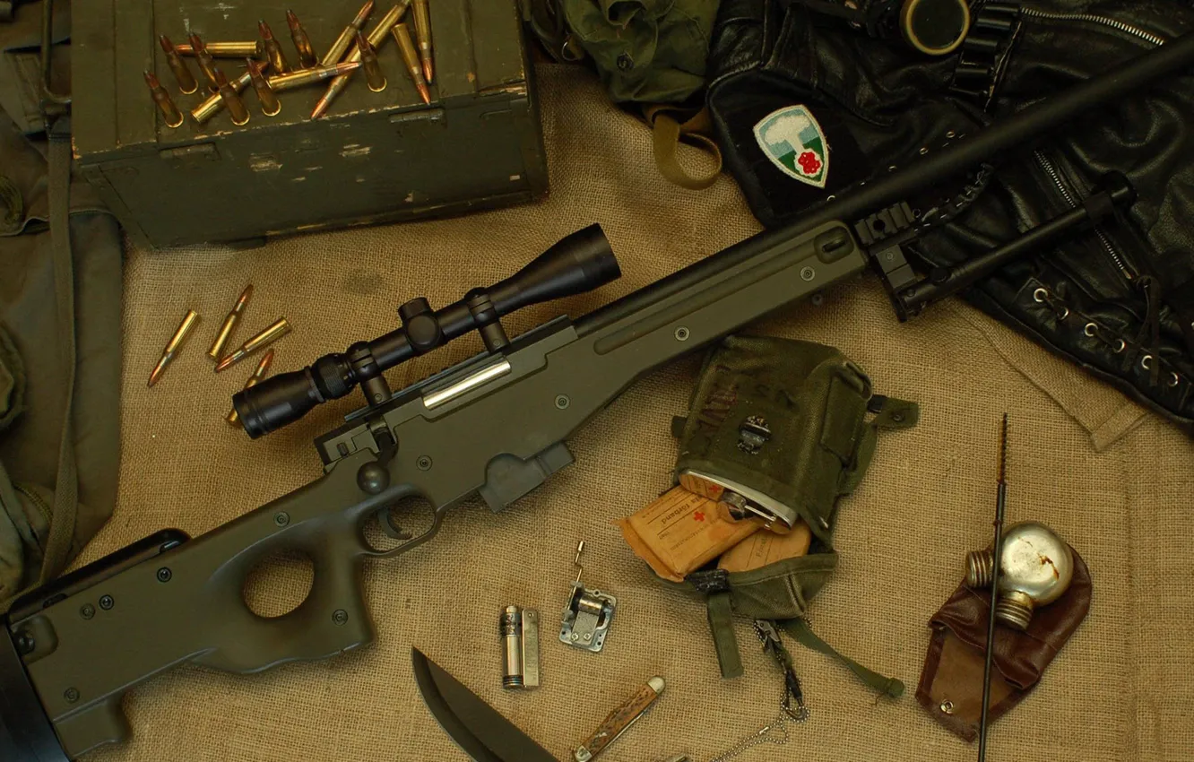 Photo wallpaper cartridges, Arctic Warfare, Accuracy International L96, sniper rifle of English manufacture