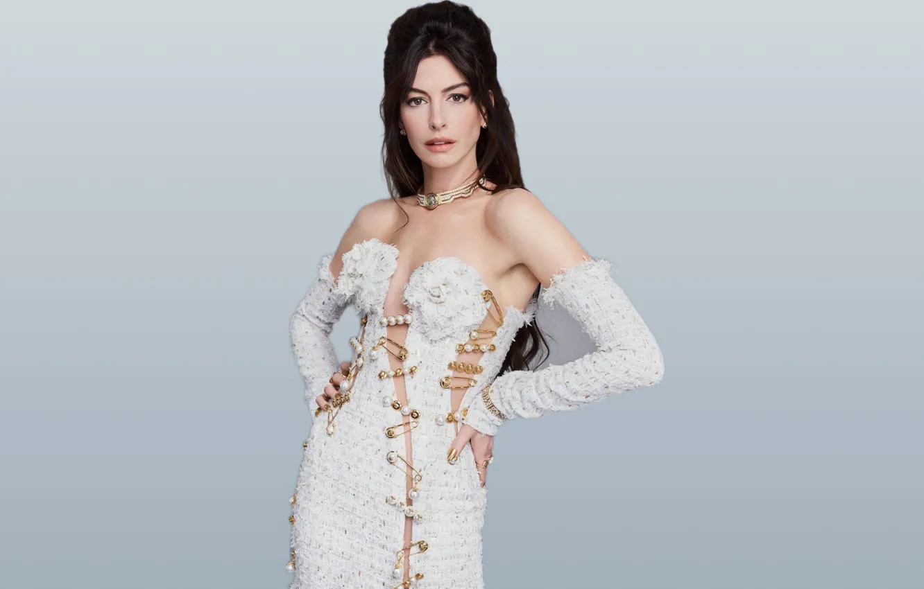 Photo wallpaper look, pose, necklace, dress, actress, brunette, hairstyle, beautiful