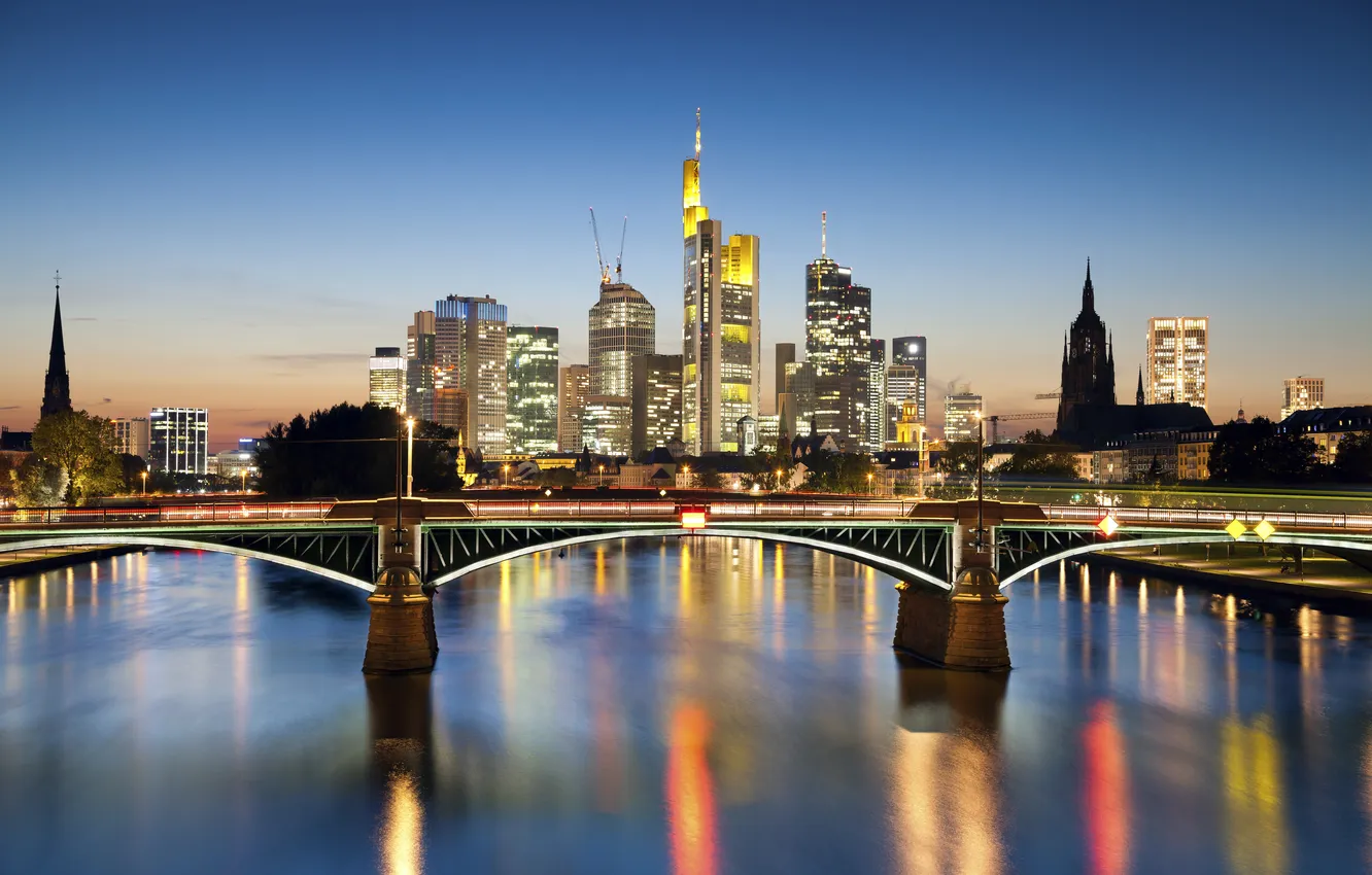 Photo wallpaper night, bridge, city, the city, night lights, Germany, bridge, Germany