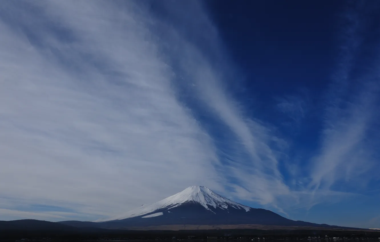 Photo wallpaper clouds, Japan, mountain, horizon, Fuji, Mount Fuji, Fuji, landscape. the sky
