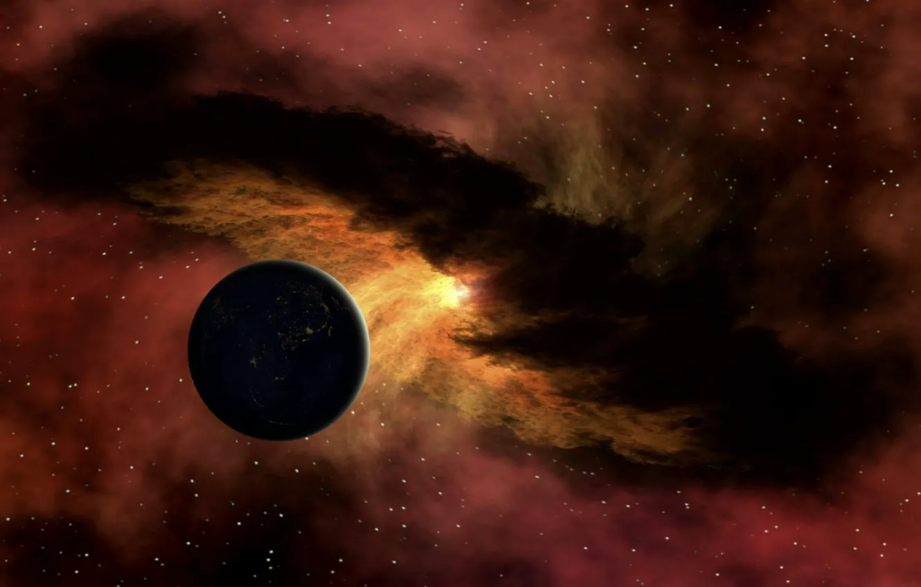 Photo wallpaper energy, space, stars, nebula, planet