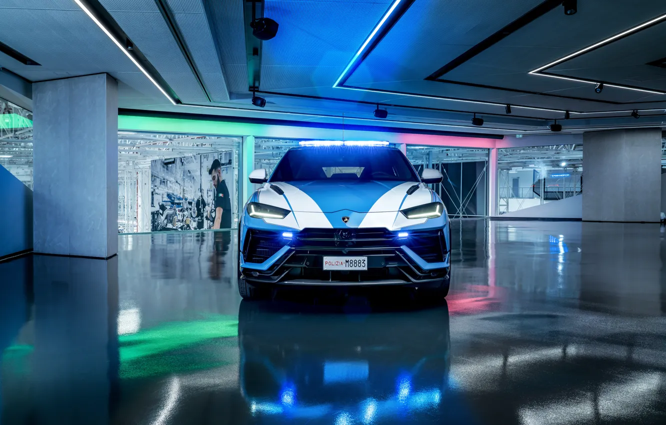 Photo wallpaper Lamborghini, Front, Urus, Lamborghini Urus Performing Police